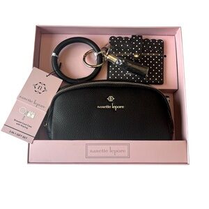 Gift Set which Includes Black Pebbled Leather Belt Bag & Card Case with Keyring.